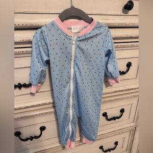 Blue Pink-Trim Baby One-Piece Zipper Sleepwear